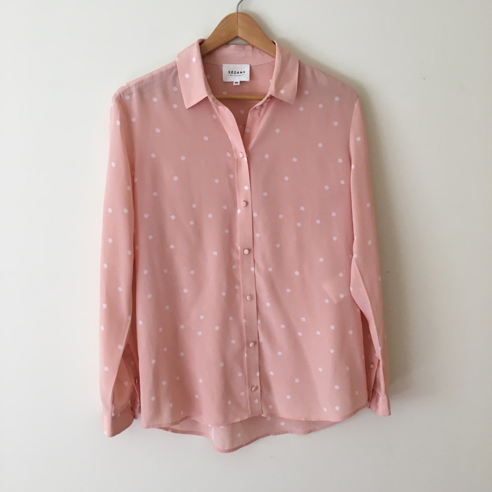 SOLD Sezane Silk Blush Pink Blouse - Picture 2 of 6